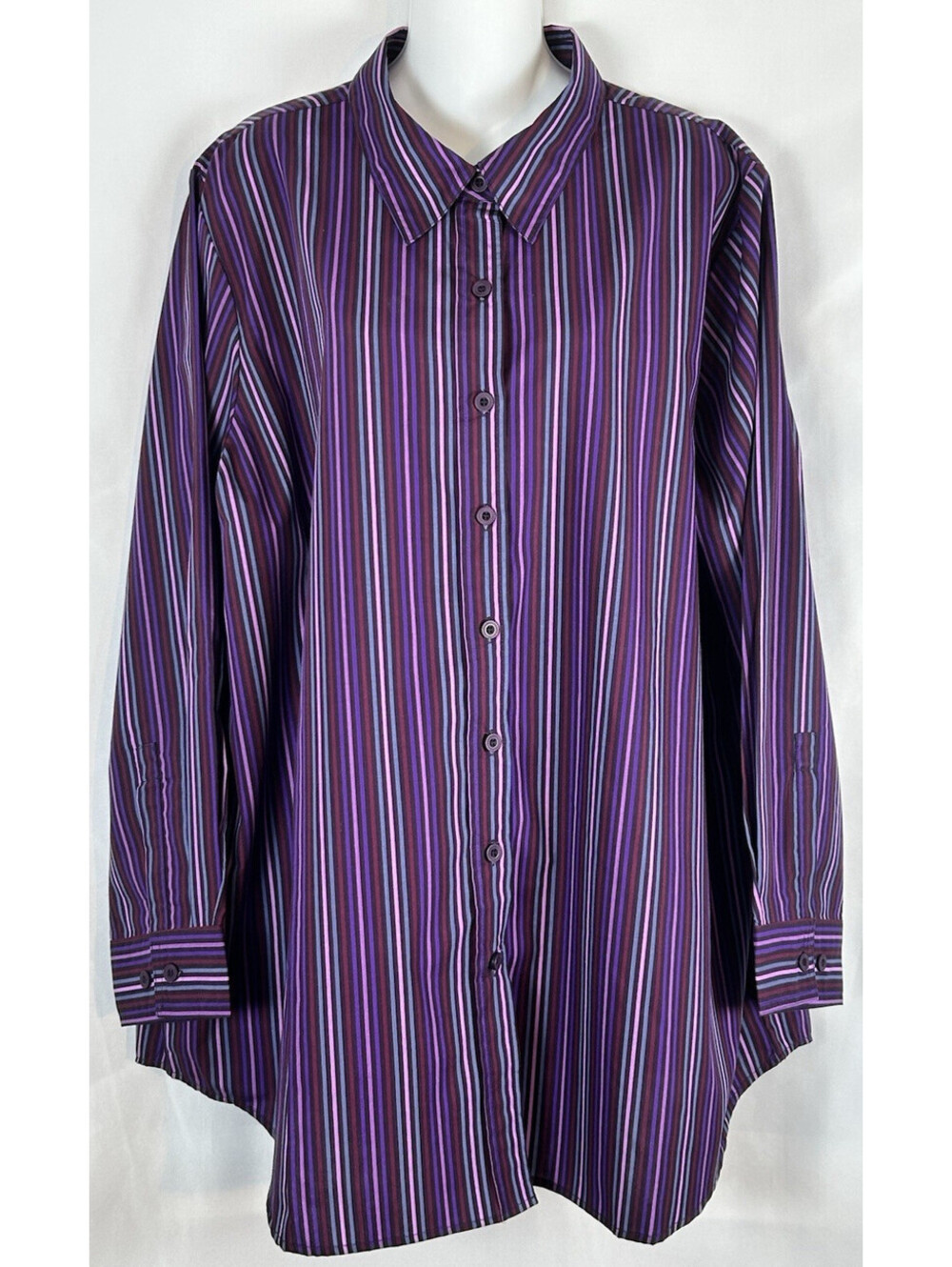 Roaman's Long Sleeve Button-up Striped Blouse   Size 1X   NWOT